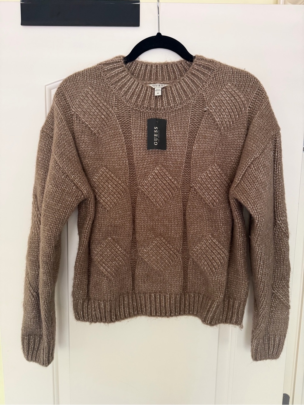 GUESS Light Brown Crewneck Cable Knit Sweater